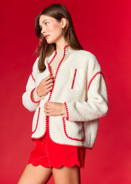 Red Stitched Sherpa Jacket