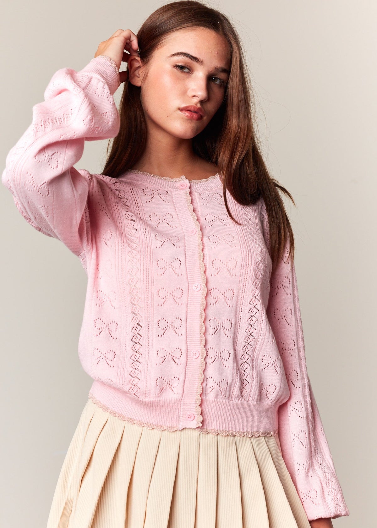Kimberly Pink Bows Pointelle Sweater