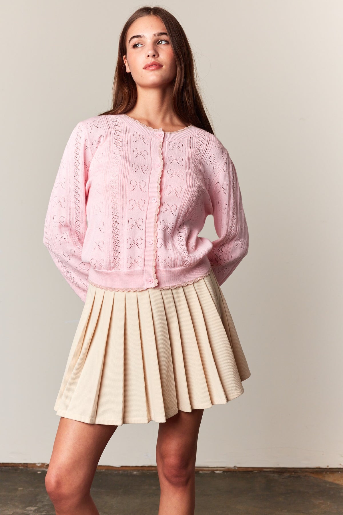 Kimberly Pink Bows Pointelle Sweater