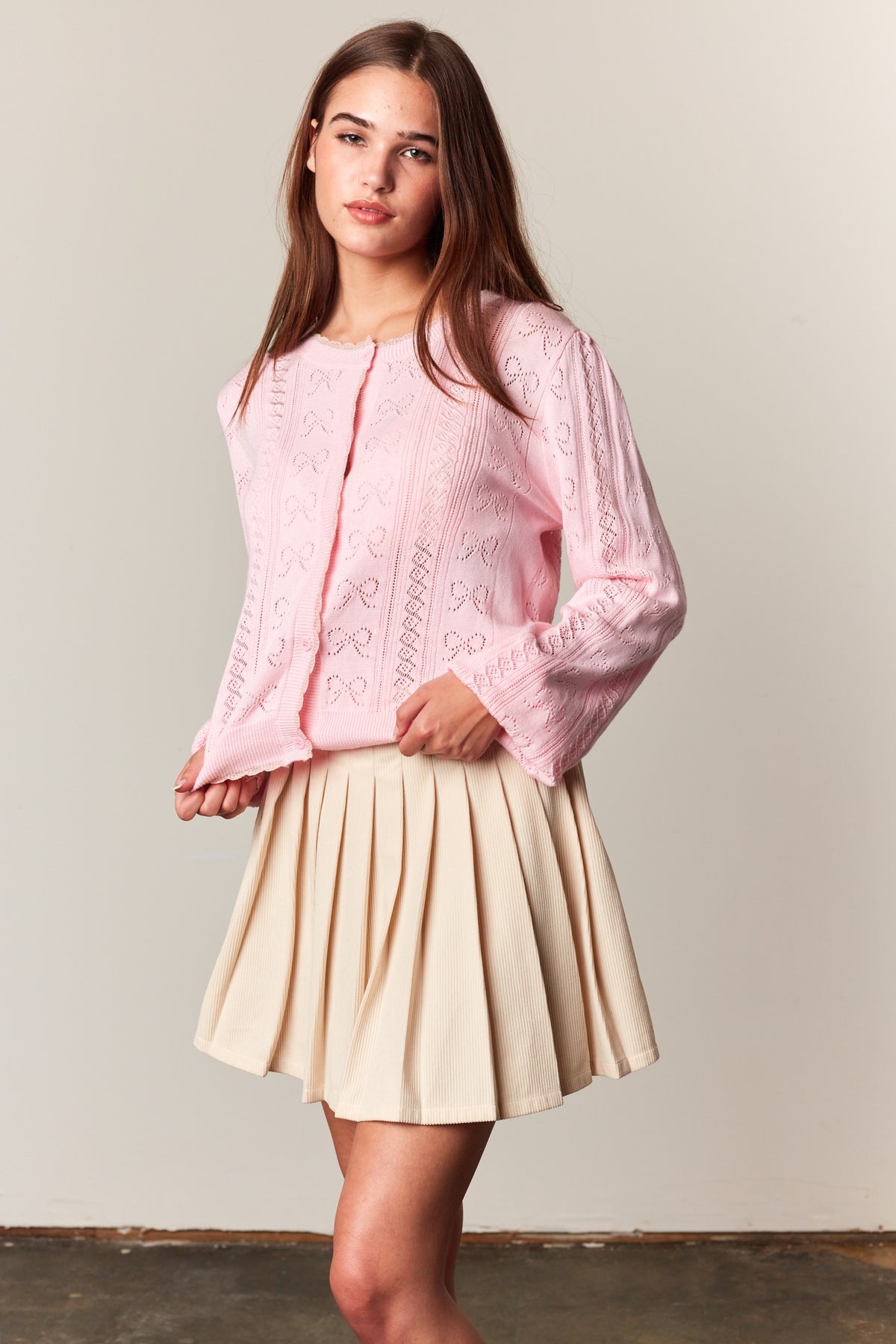 Kimberly Pink Bows Pointelle Sweater