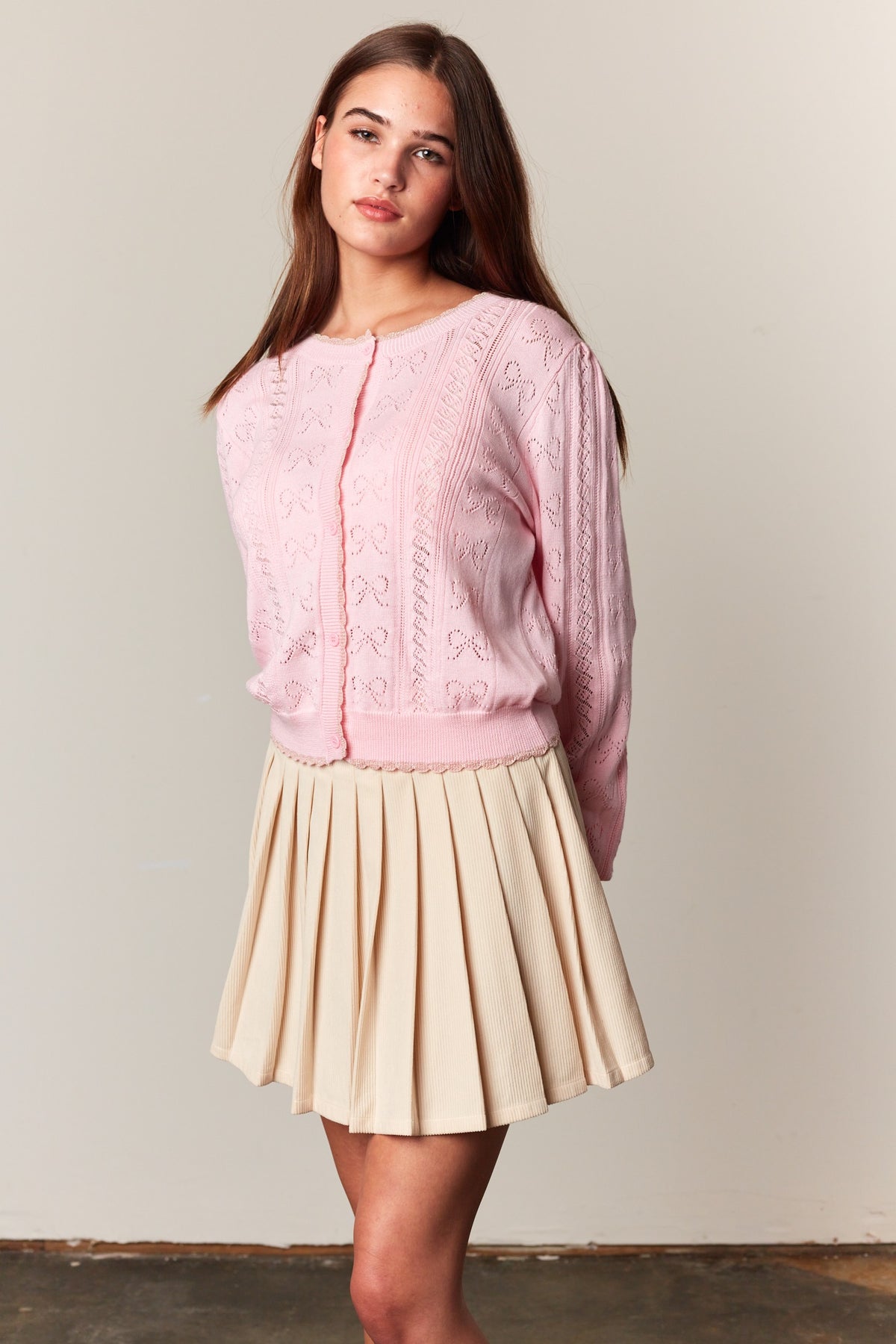 Kimberly Pink Bows Pointelle Sweater