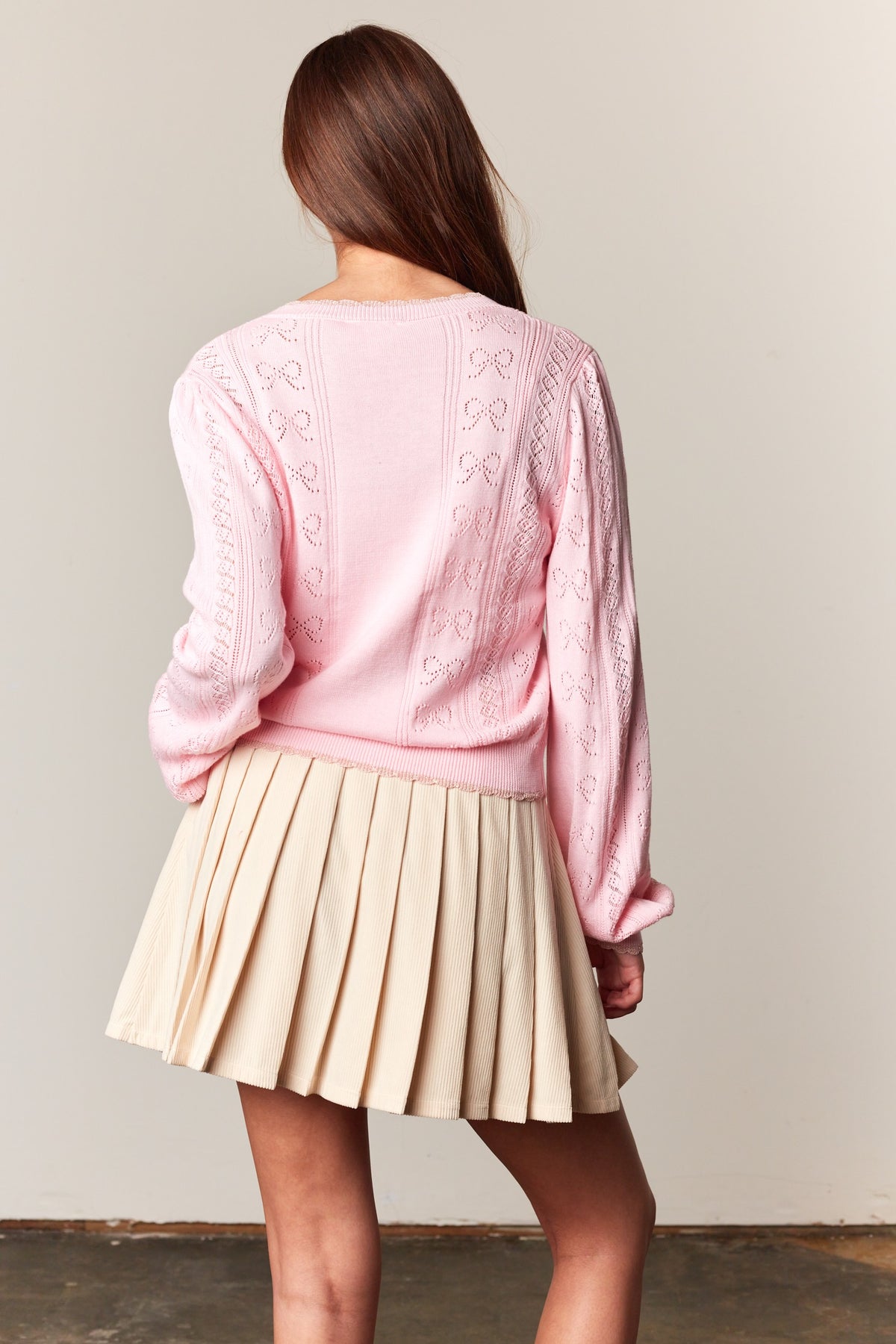 Kimberly Pink Bows Pointelle Sweater