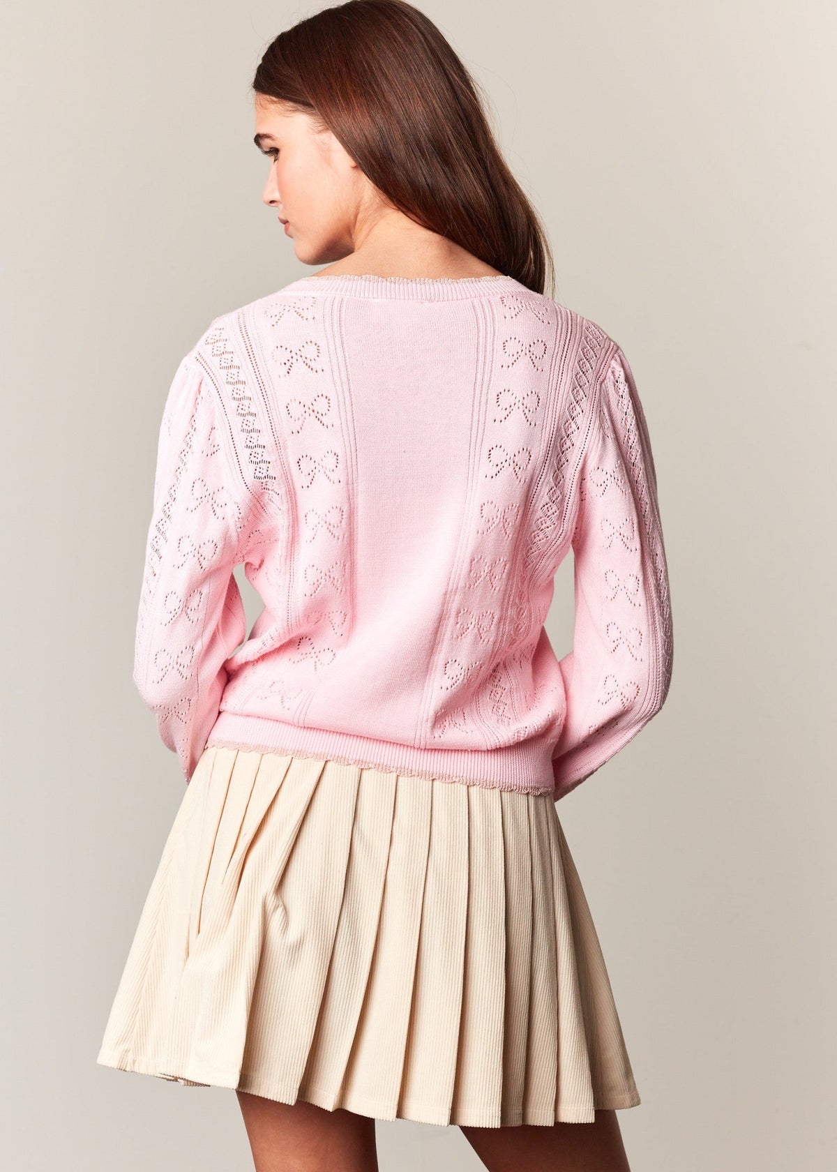 Kimberly Pink Bows Pointelle Sweater