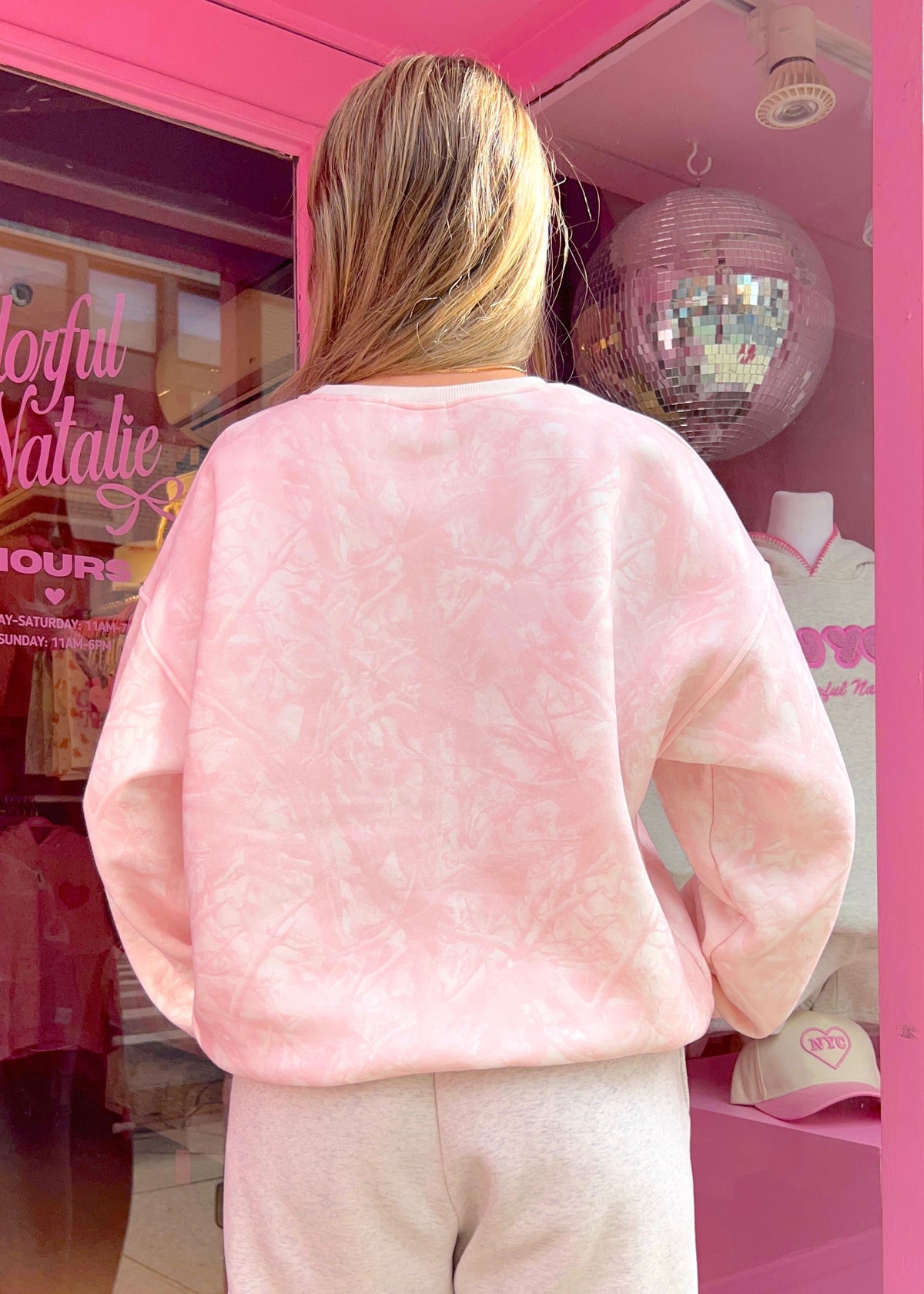 NYC Chenille Pink Camo Crewneck
