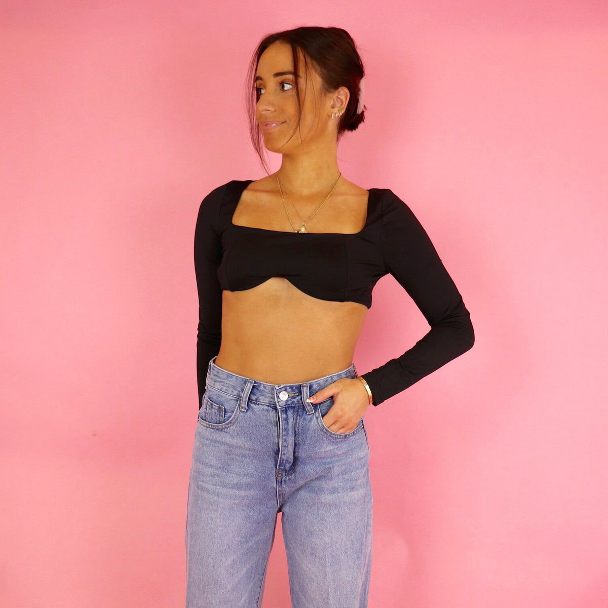 Clemence Black Long Sleeve Crop