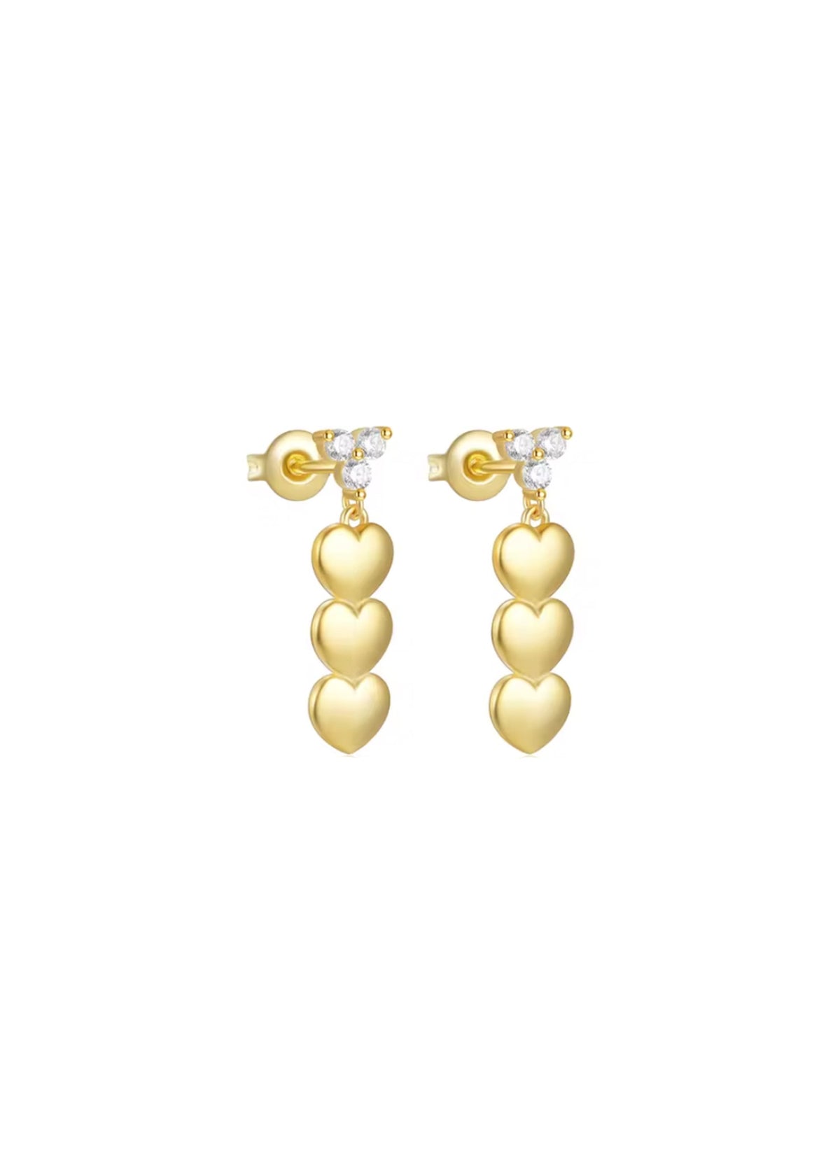 18k Gold Heart Hanging Studs