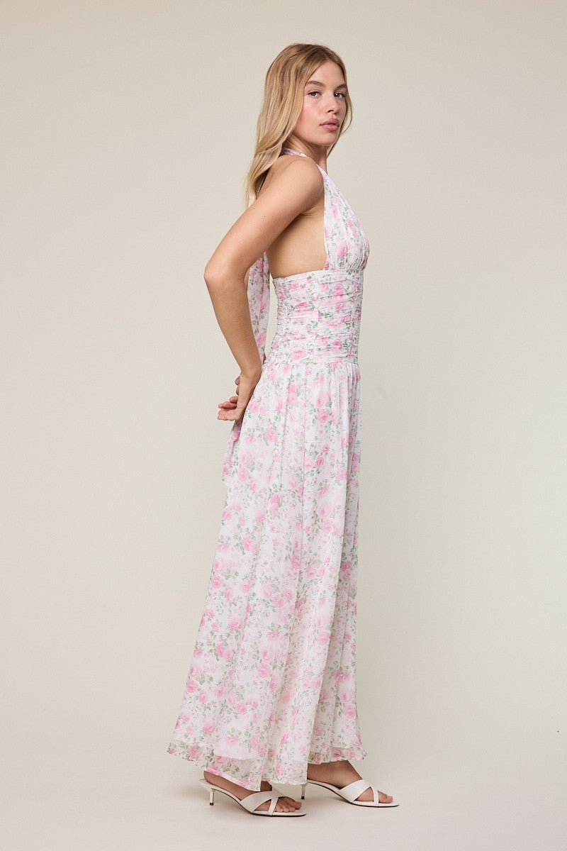 Sparks Fly Pink Tie Maxi Dress
