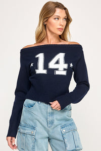 Lucky 14 Navy Boat Neck Sweater