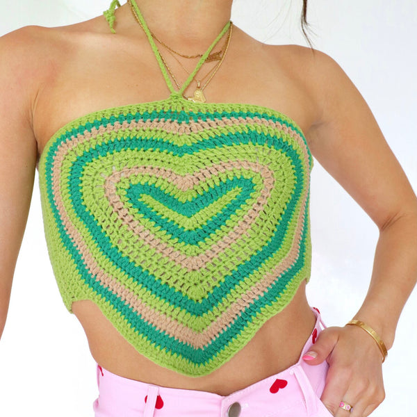 Marie Green Heart Crochet Halter