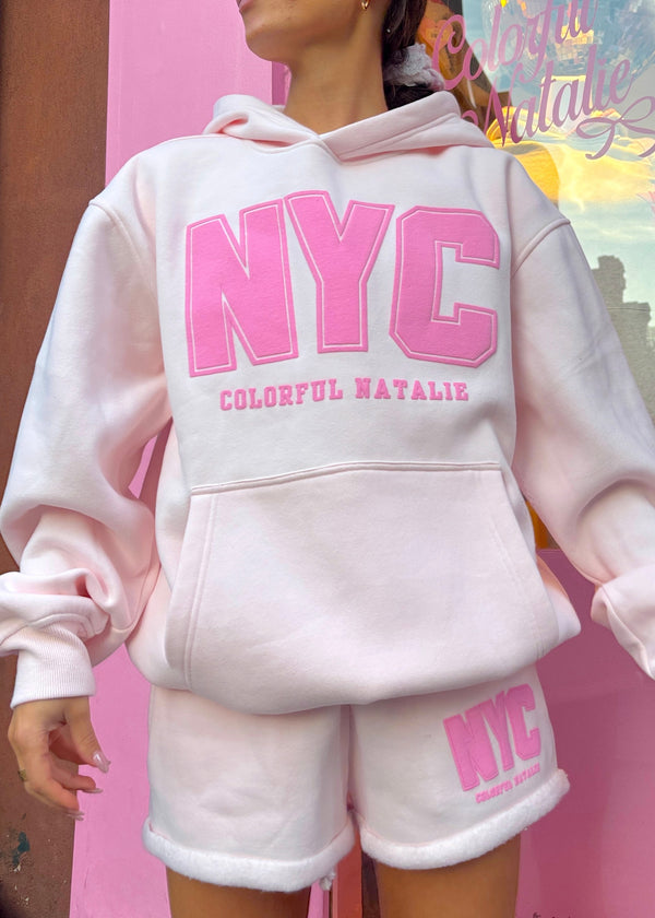 NYC Light Pink Puff Print Hoodie