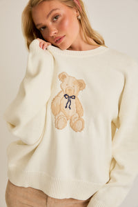 Teddy Bear Bow Cream Sweater