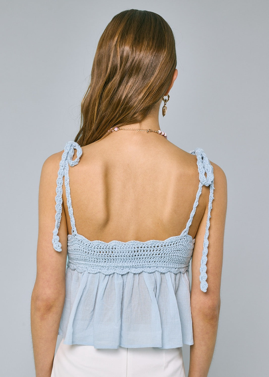 Jasmine Blue Tie Ruffle Top