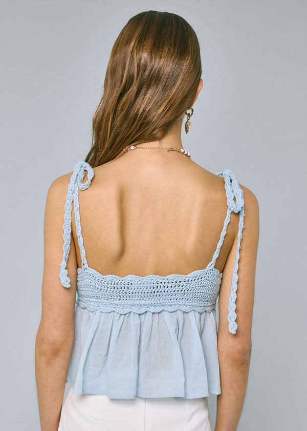 Jasmine Blue Tie Ruffle Top
