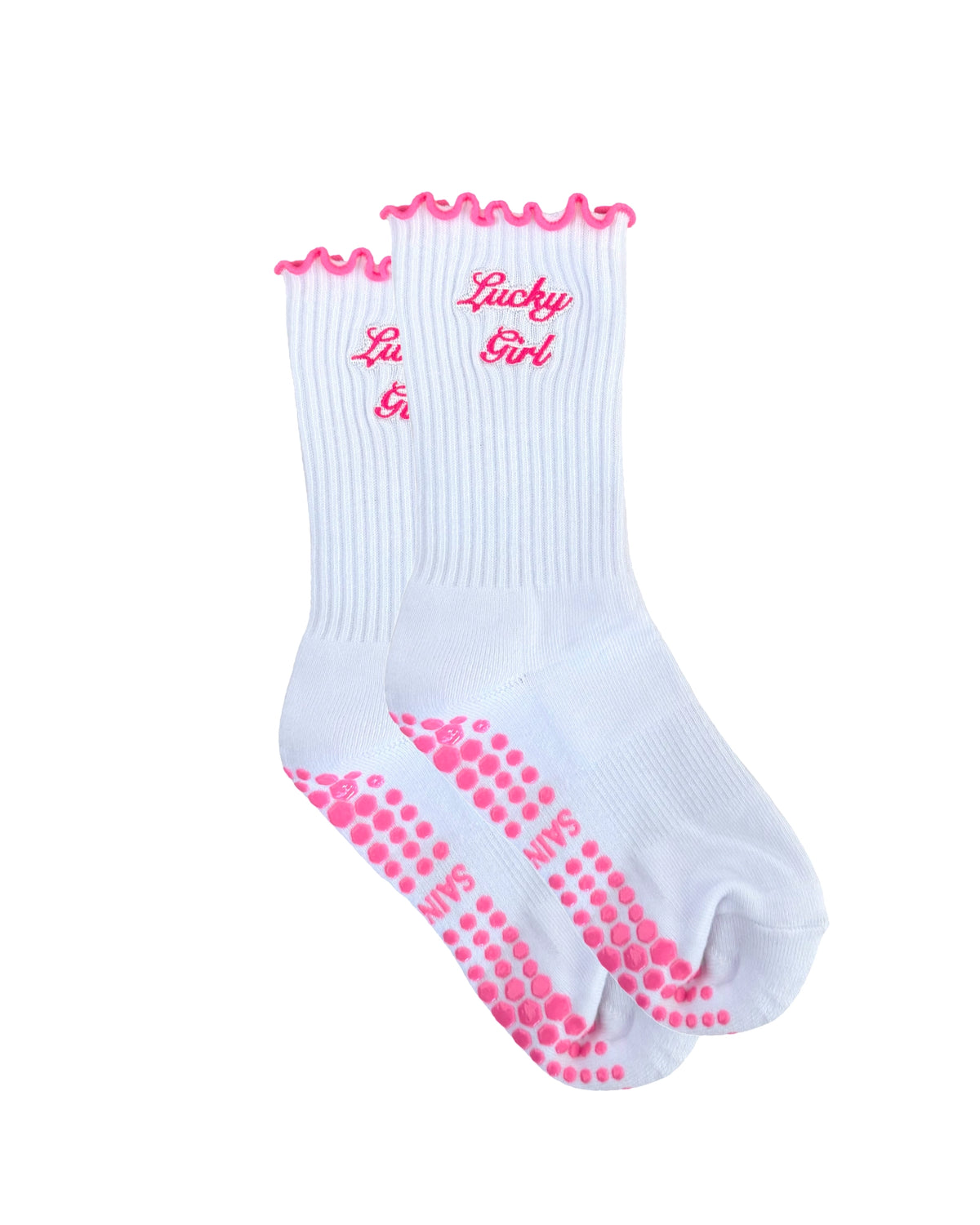 Lucky Girl Pink Grip Socks