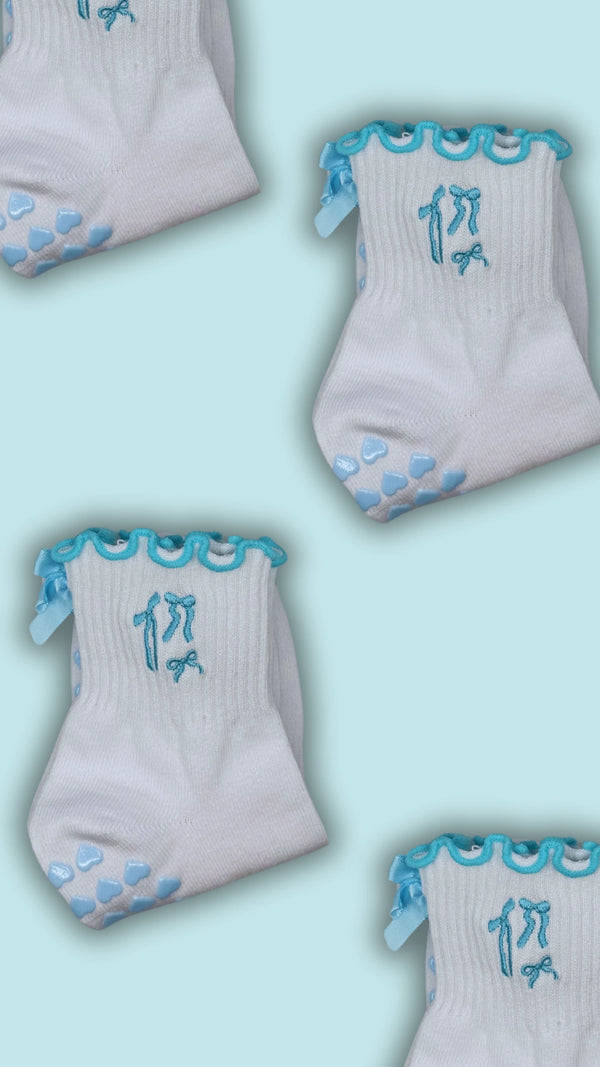 Blue Bow Frill Grip Socks