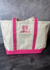 Pink Cowgirl Boots Embroidered Tote Bag