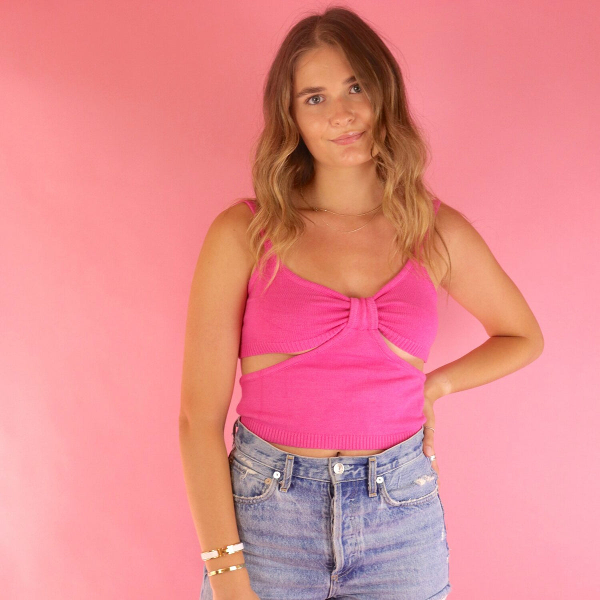 In Your Shoes Pink Cutout Top