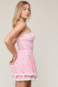 Shawn Pink Floral Tiered Mini Dress