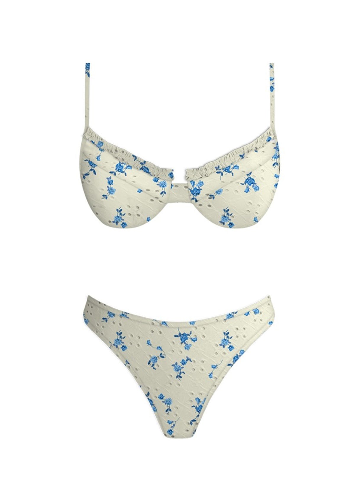Blue Florals Eyelet Bikini Set