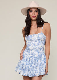 Martina Blue Floral Flare MIni Dress
