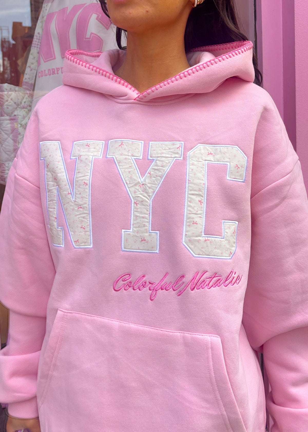 Preorder: Pink Bow Lover Embroidered NYC Hoodie
