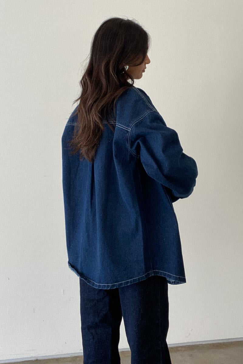 Kendra Contrast Stitched Denim Jacket