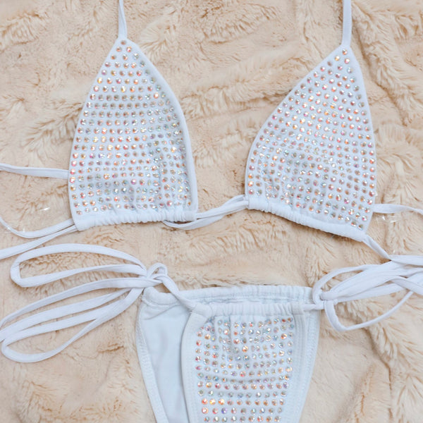 Mandie White Rhinestone Bikini Set