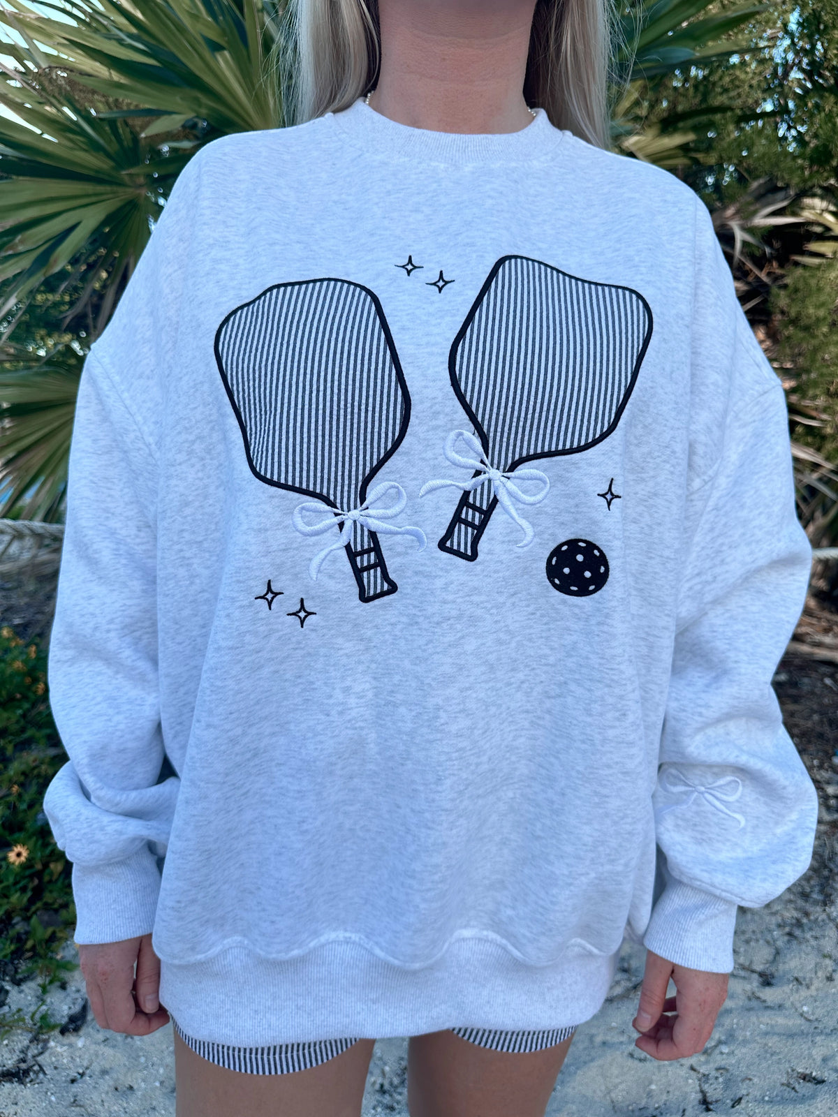 Pickleball Bow Embroidered Crewneck