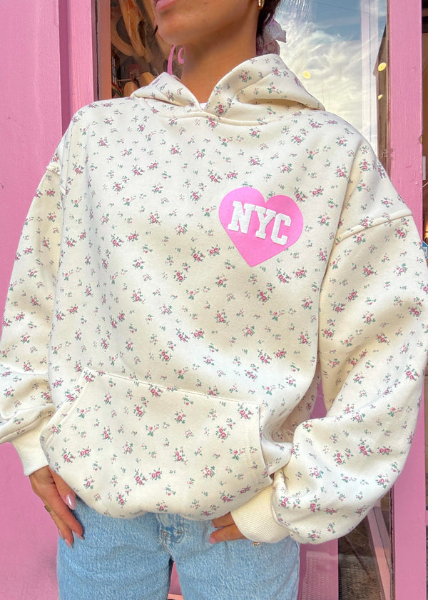 NYC Heart Floral Puff Hoodie