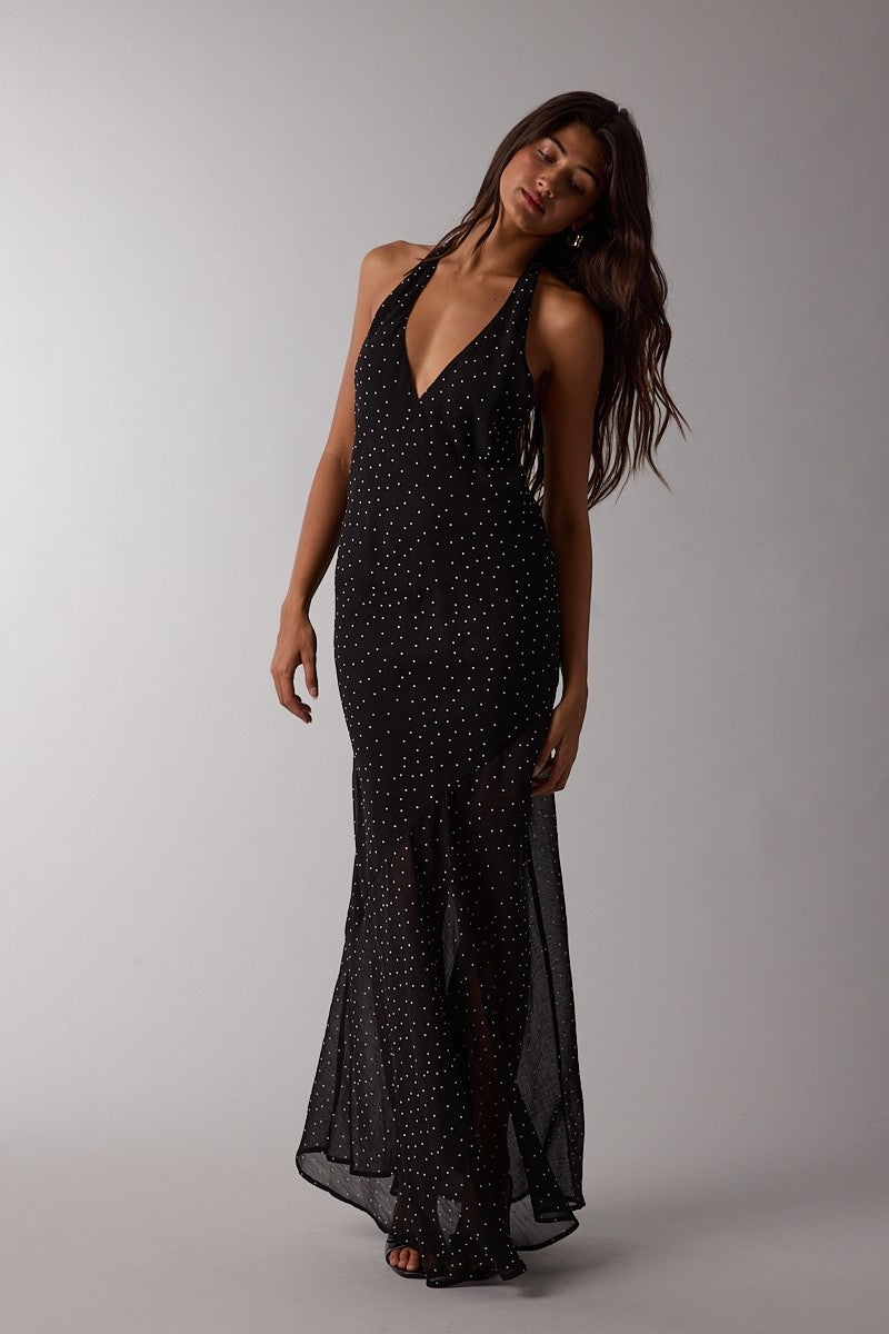 Mina Black Polka Dot Maxi Dress