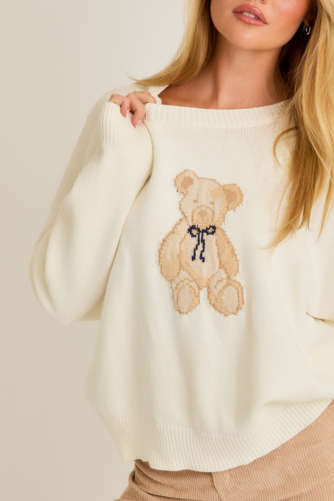 Teddy Bear Bow Cream Sweater