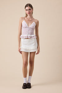 Britty Pink Floral Lace Ruffle Top