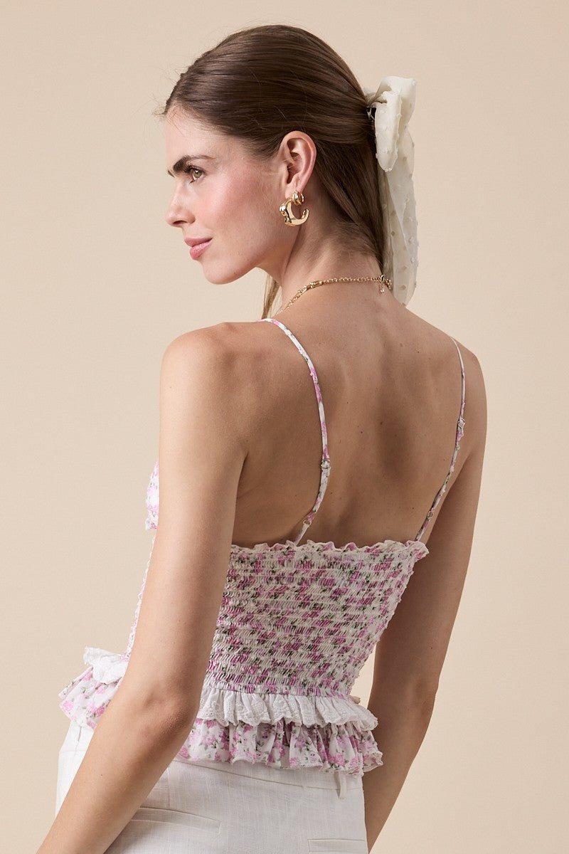 Britty Pink Floral Lace Ruffle Top