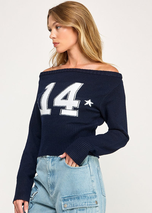 Lucky 14 Navy Boat Neck Sweater