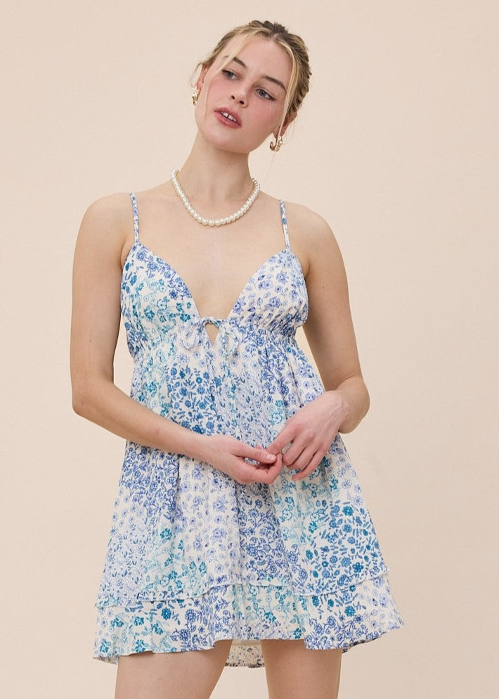 Esme Blue Patchwork Mini Dress