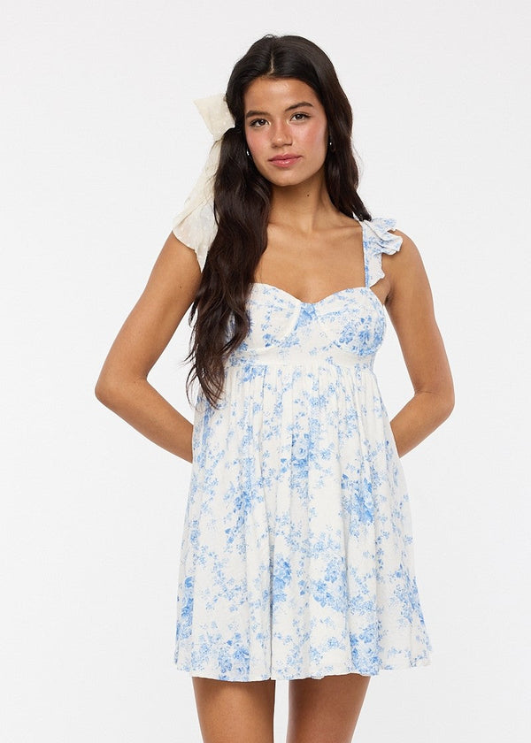 Rosemary Blue Flowy Floral Mini Dress