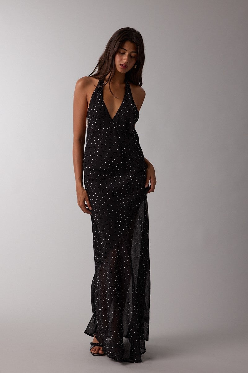 Mina Black Polka Dot Maxi Dress