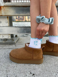 Blue Bow Frill Grip Socks
