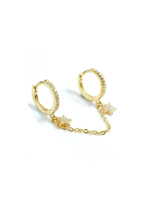 Star Pavé Double Huggie 18k Gold Earring