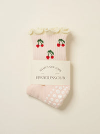 Cherry Ruffle Grip Socks
