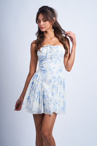 Parkland Blue Floral Strapless Mini Dress