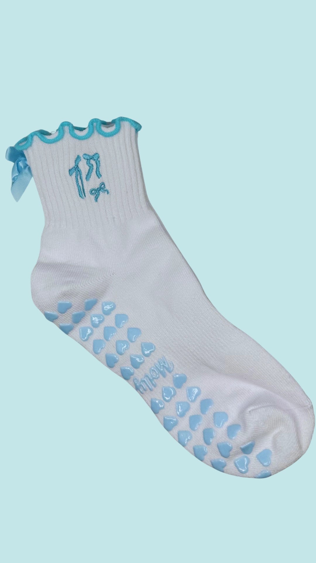 Blue Bow Frill Grip Socks