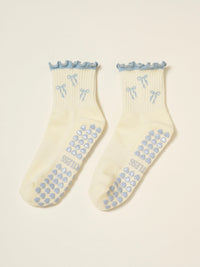 Blue Bow Grip Socks