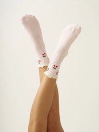 Cherry Ruffle Grip Socks