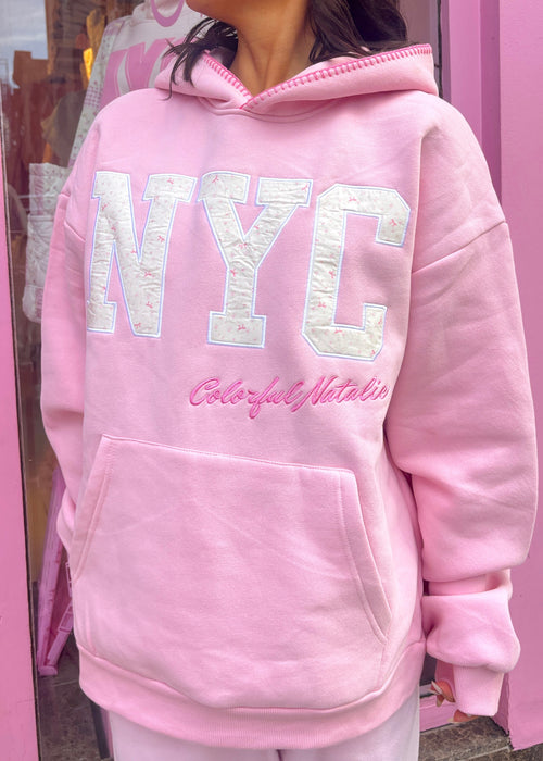 Pink Bow Lover Embroidered NYC Hoodie