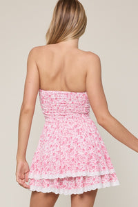 Shawn Pink Floral Tiered Mini Dress
