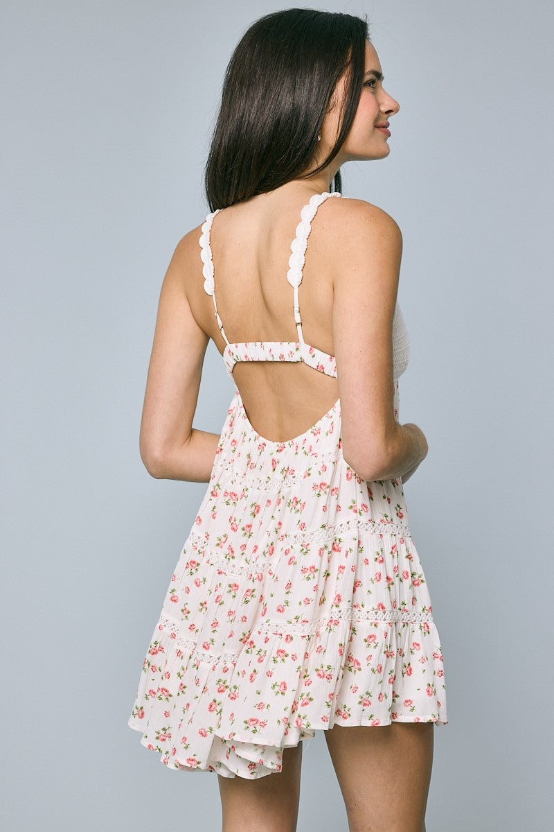 Sabrina Red Floral Crochet Mini Dress