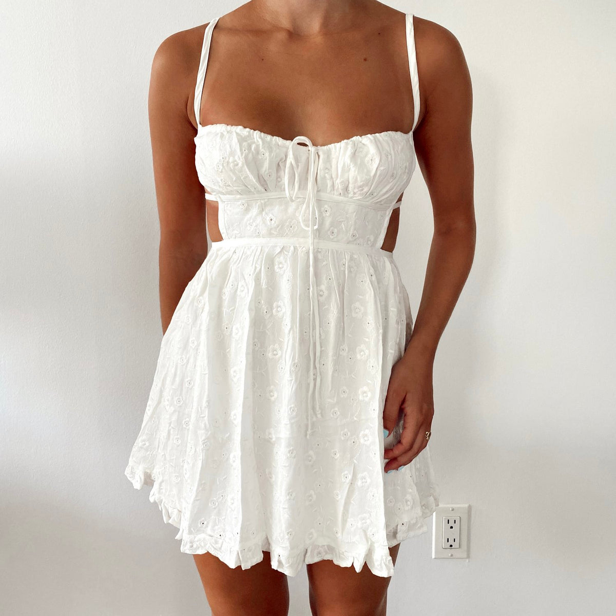 Marie White Eyelet Mini Dress