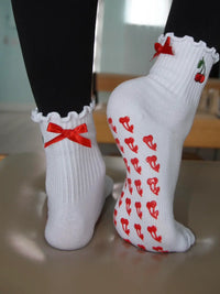 Cherry Bow Grip Socks