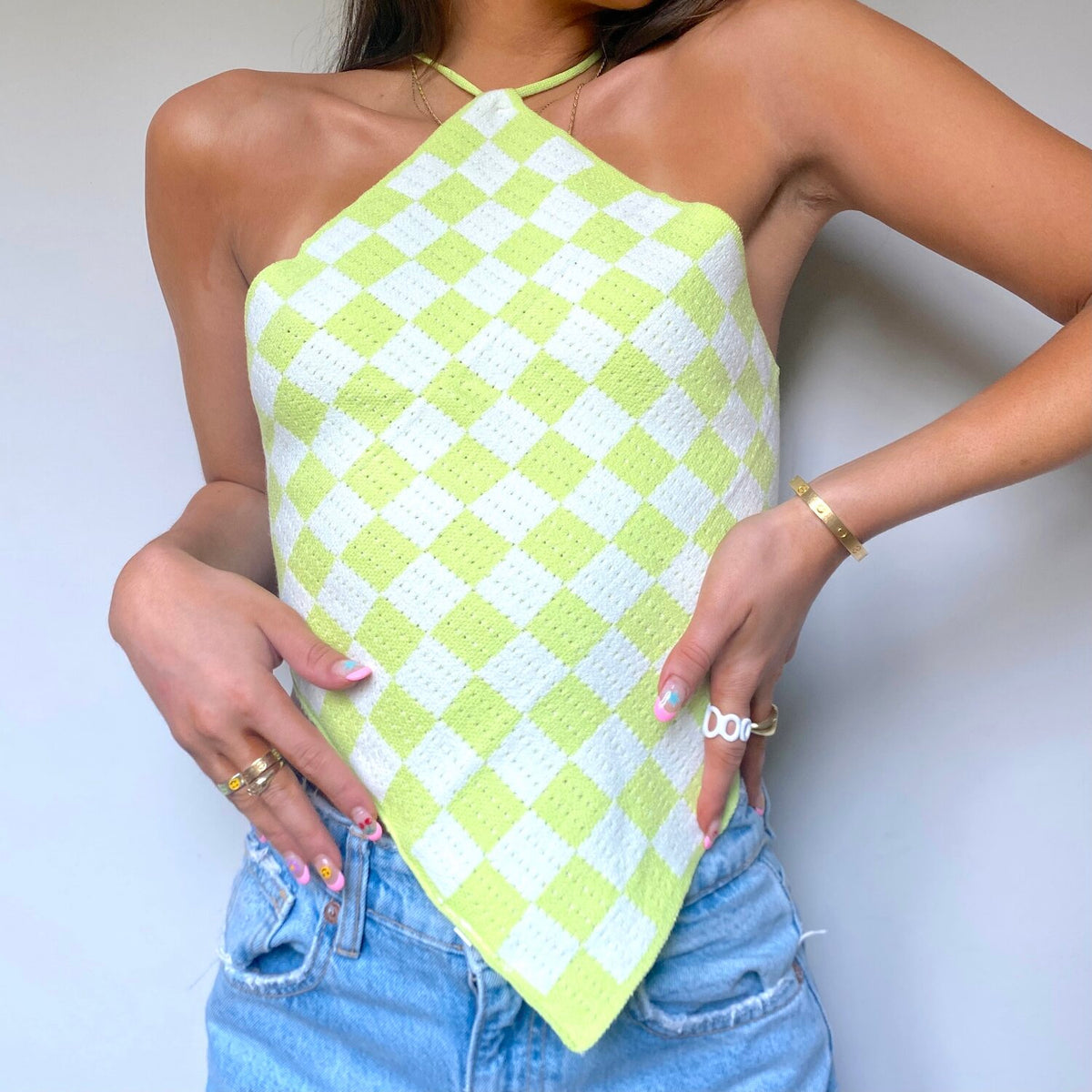 FUN AND GAMES GREEN BACKLESS TOP